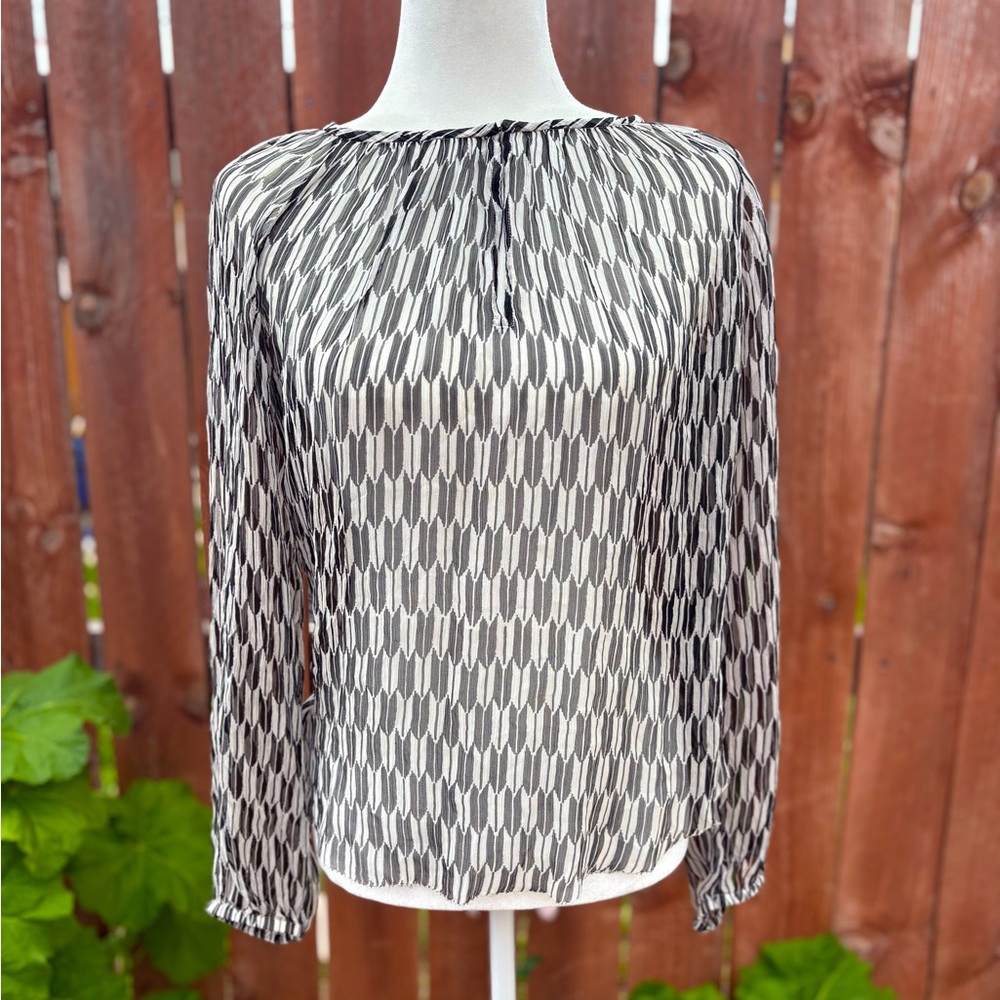 Isabel Marant Etoile Black and White Argyle Fray Hem 100% Silk Blouse Women’s S